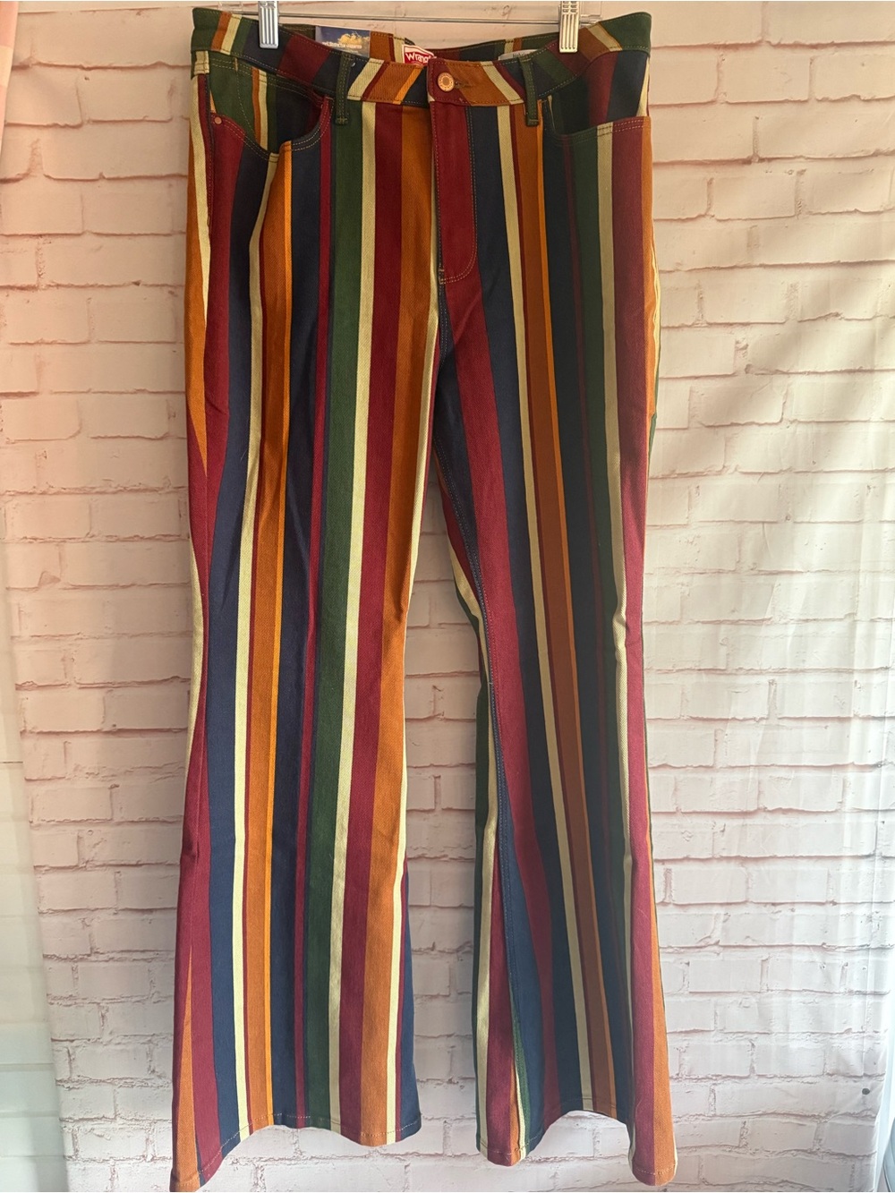 Wrangler Striped Flare Jeans in Red, Blue, Green, Yellow